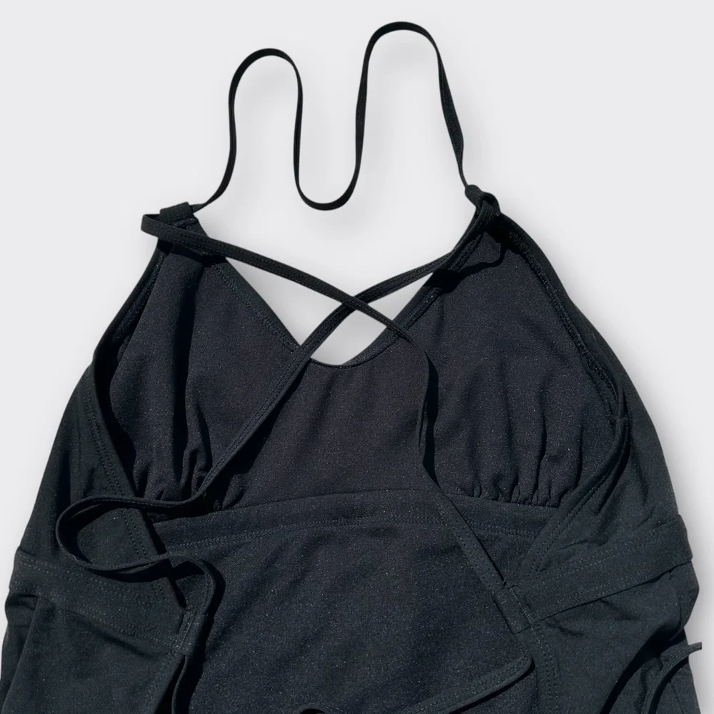Athleta Black Skinny Strap Criss Cross One Piece Swimsuit L